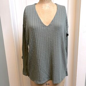 FREE PEOPLE BEACH AQUA BLUE RIBBED KNIT LONG SLEEVE SWEATER SIZE MEDIUM